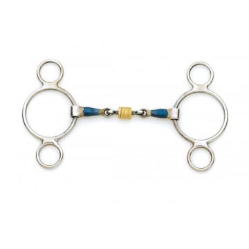 CENTAUR® Blue Steel 2-Ring Gag w/ Loose Brass Roller Disks